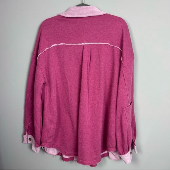 POL | Raspberry Pink French Terry Oversized Shacket - Picture 6 of 6